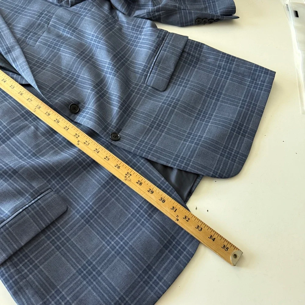 Brooks Brothers Regent Fit Blue Plaid 100% Lambswool Blazer Sport Coat 46R
